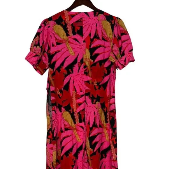 NWT J. Crew Tropical Palm Print Faux Tie Wrap Midi Dress V Neck Zip Up 6 Pink - Picture 8 of 16